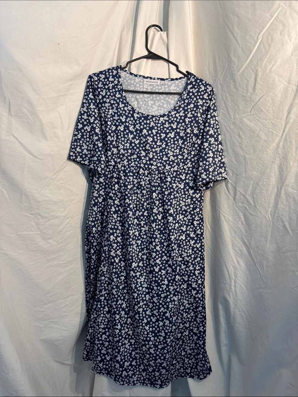 MISSLOOK Navy Blue Floral Short Sleeve Dress